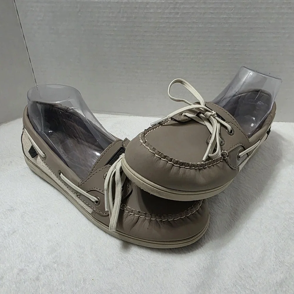 Sperry Top Sider Boat Shoes Women‎ 9.5 M Angelfish SlipOn Beige Leather STS94056